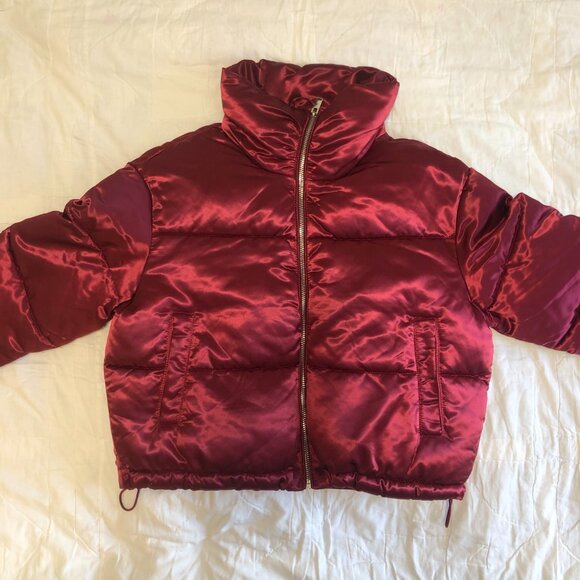 Avec Les Filles Satin Puffer Jacket M Red Glam Dark Romantic - Picture 2 of 15